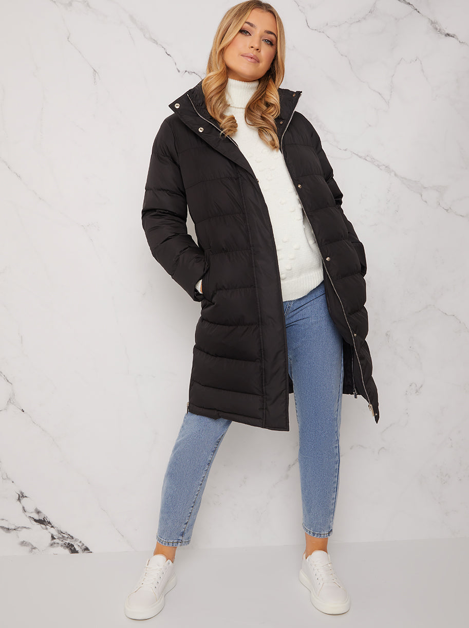 Longline Maxi Puffer Coat in Black
