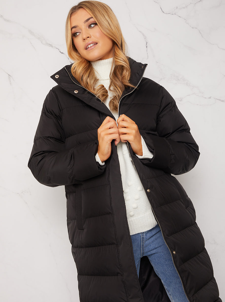 Longline Maxi Puffer Coat in Black