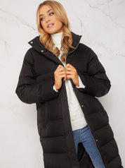 Longline Maxi Puffer Coat in Black