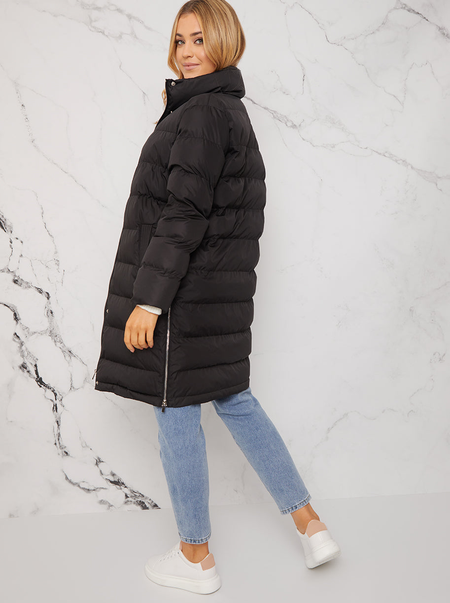Longline Maxi Puffer Coat in Black
