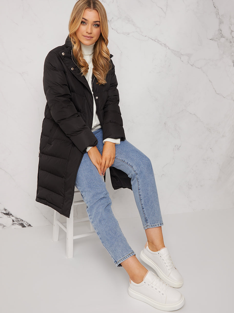 Longline Maxi Puffer Coat in Black