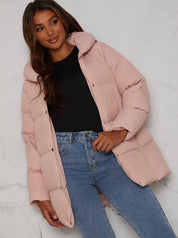 Padded Puffer Coat in Pink