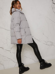 Padded Puffer Coat in Grey