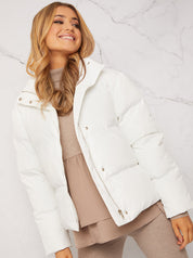 Cropped Padded Puffer Coat in Cream