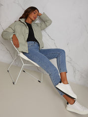 Cropped Padded Puffer Coat in Green