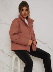 Cropped Padded Puffer Coat in Rust