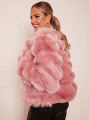 Textured Faux Fur Coat in Pink