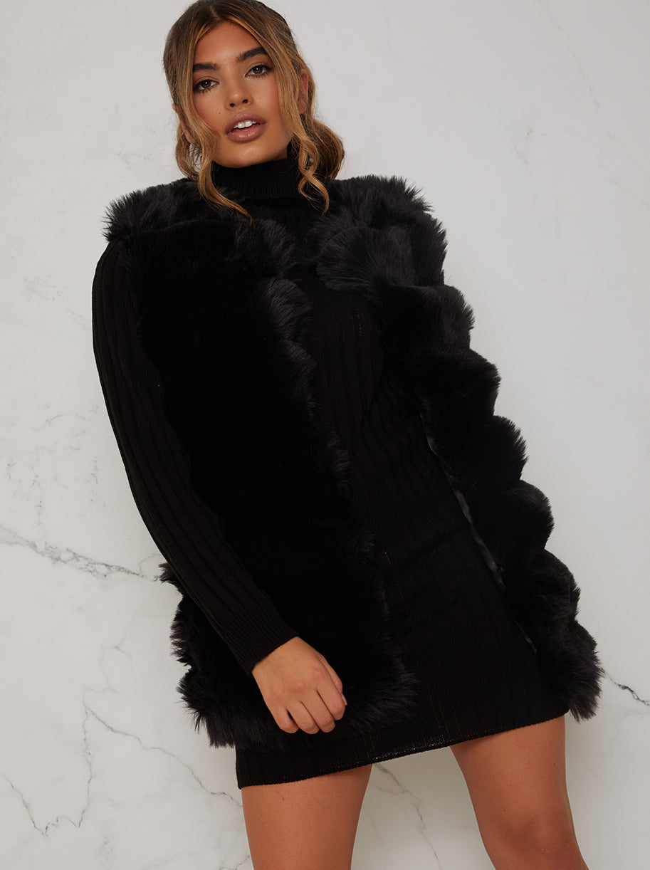 Faux Fur Gilet in Black