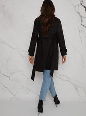Double Breasted Coat with Waist Tie in Black