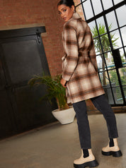 Tie Waist Check Coat in Brown