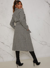 Tie Waist Dogtooth Coat in Monochrome