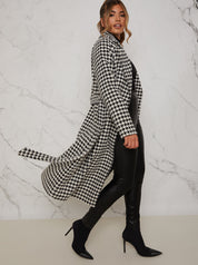 Tie Waist Dogtooth Coat in Monochrome