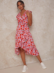 Wrap Floral Midi Dress in Pink