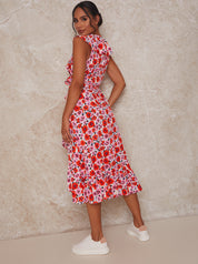 Wrap Floral Midi Dress in Pink