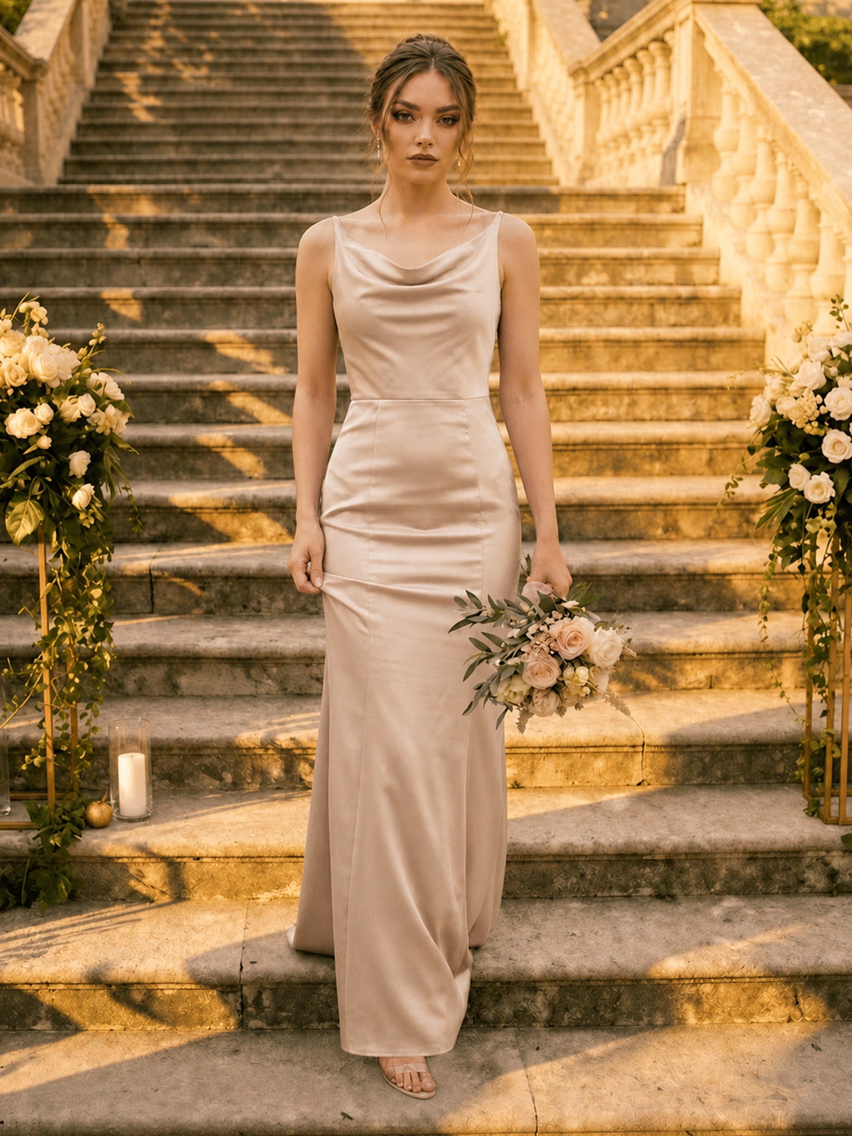 Cowl Neck Bridal Dress in Champagne