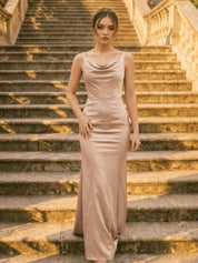 Cowl Neck Bridal Dress in Champagne