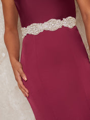 Diamante Belt with Ribbon Finish in Red