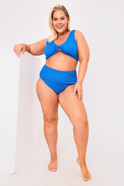 Textured Crinkle Scoop Neck Ring Detail Bikini Top