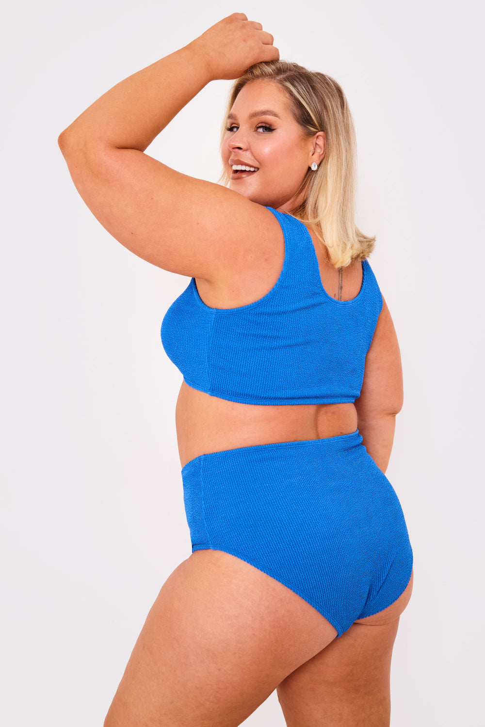 Textured Crinkle Scoop Neck Ring Detail Bikini Top