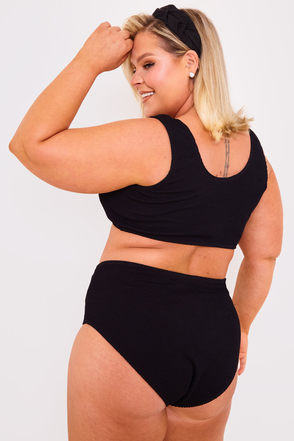 Textured Crinkle Scoop Neck Ring Detail Bikini Top