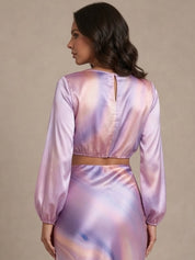 Balloon Sleeve Satin Ombre Crop Top in Multi