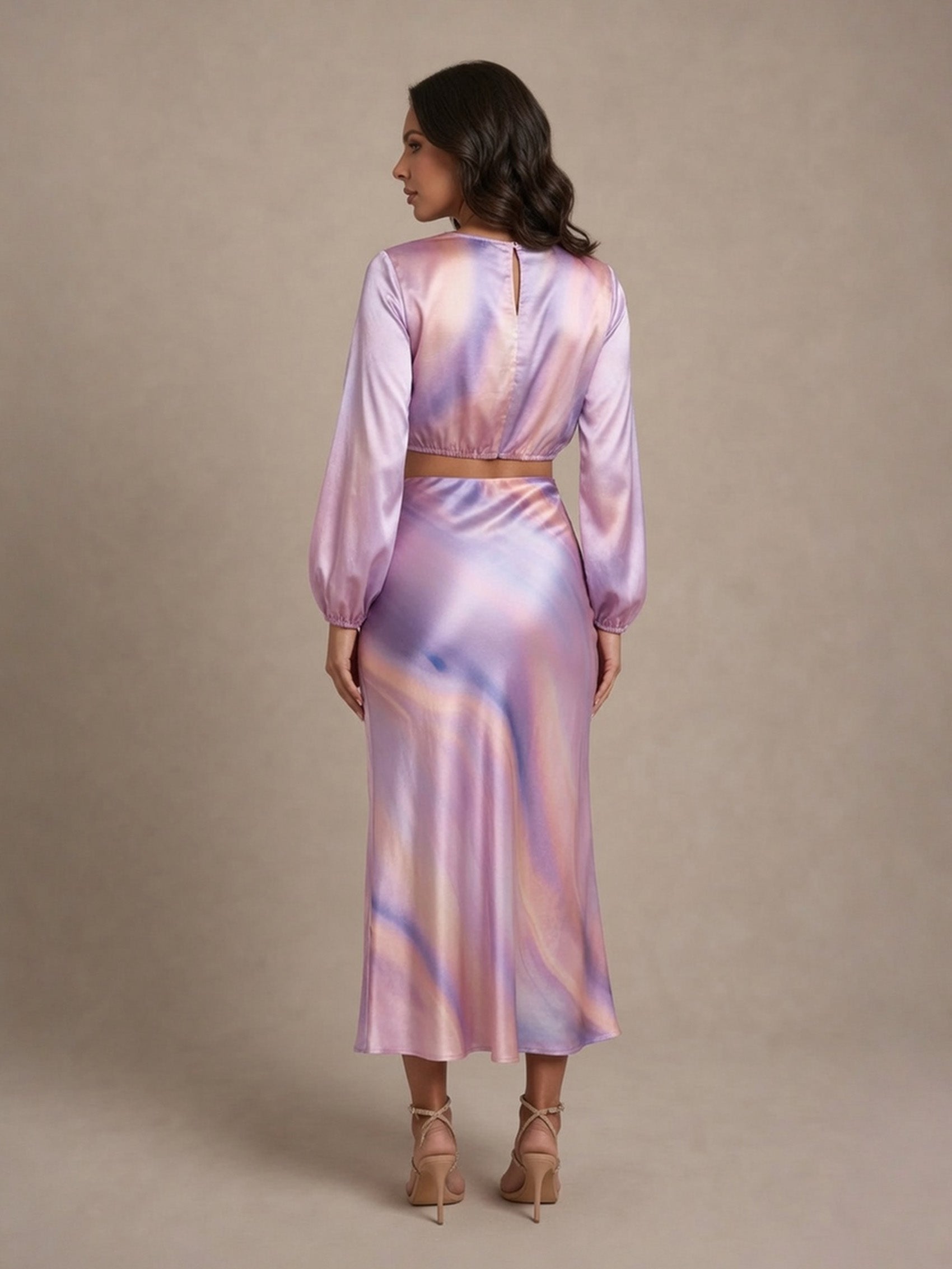 Balloon Sleeve Satin Ombre Crop Top in Multi