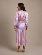 Balloon Sleeve Satin Ombre Crop Top in Multi