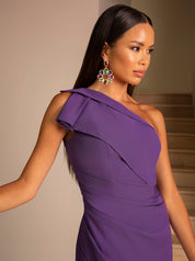 One Shoulder Wrap Detail Midi Dress in Purple