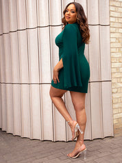 Plus Size V Neck Split Sleeve Bodycon Dress in Green