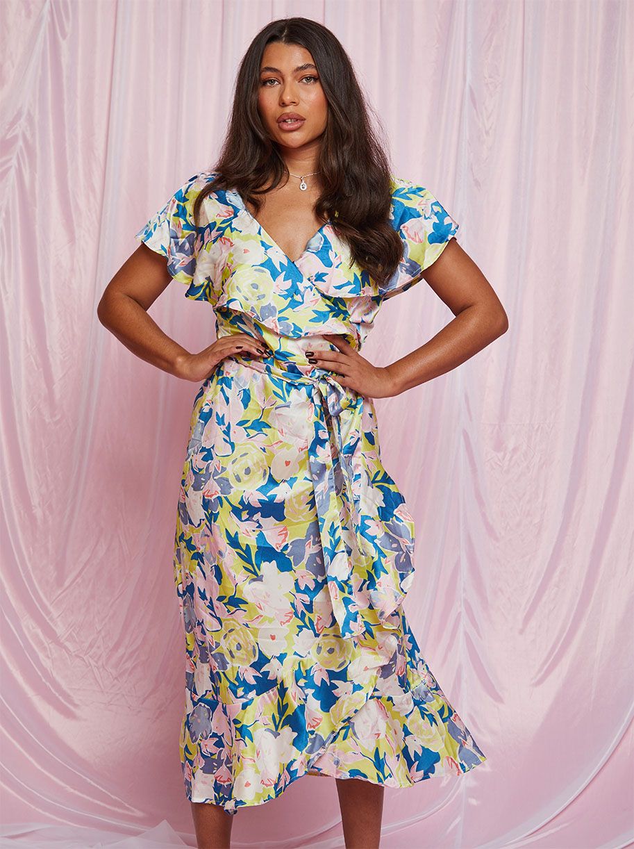 Chi Chi London Women's V Neck Floral Wrap Midi Dress | Size: 6 Chi Chi London Women's V Neck Floral Wrap Midi Dress | Size: 6