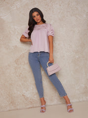 Broderie Anglaise Smock Top in Lilac
