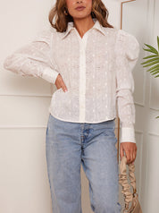 Broderie Anglais Puff Sleeve Shirt in White