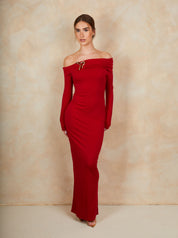 Bardot Hardware Detail Maxi Dress in Red