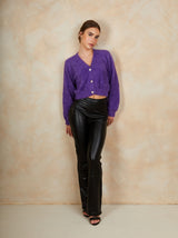 Fluffy Yarn Knitted Cardigan in Purple