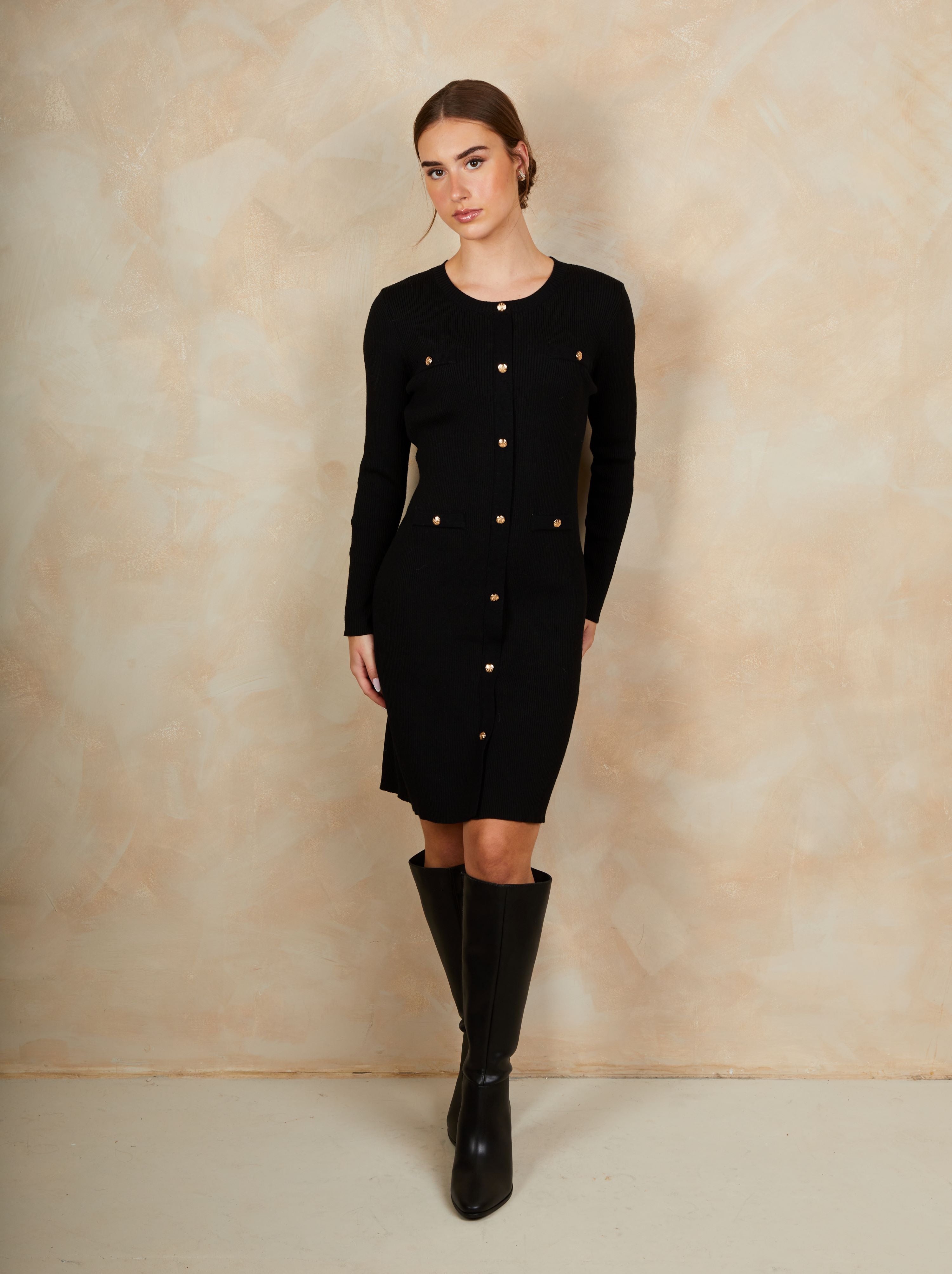 Chi Chi London - Long sleve Button down Dress - Black Chi Chi London - Long sleve Button down Dress - Black