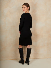 Long sleeve button down dress in Black
