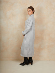 All-Over Knitted Cable Longline Cardigan in Grey