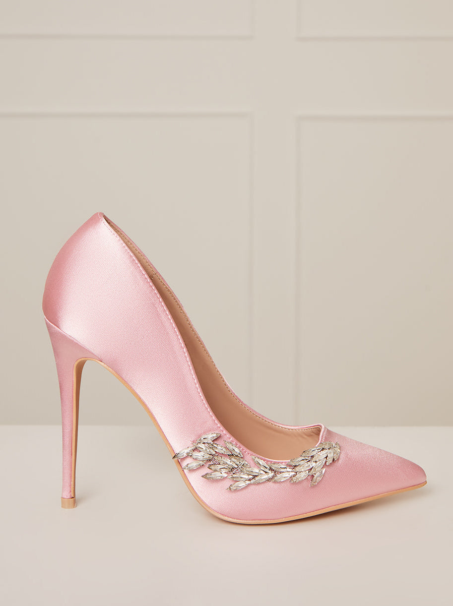 Stiletto Heel Embellished Court Shoes in Pink