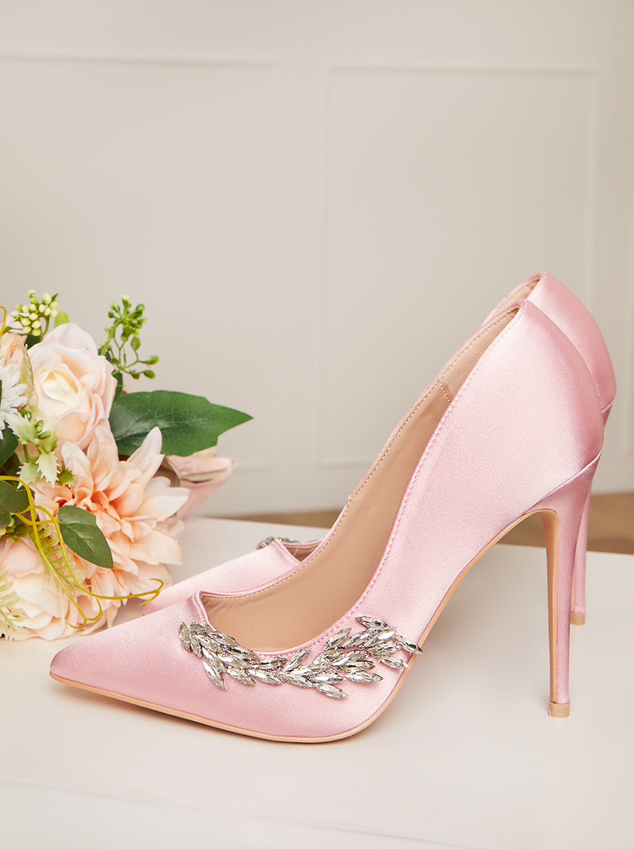 Stiletto Heel Embellished Court Shoes in Pink