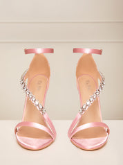 High Heel Diamante Strap Sandals in Pink