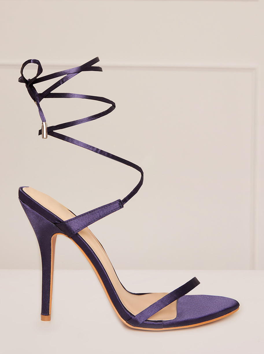 High Heel Lace-Up Sandals in Navy