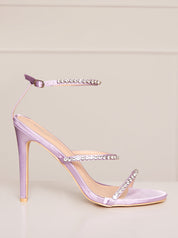 High Heel Diamante Strap Sandals in Lilac