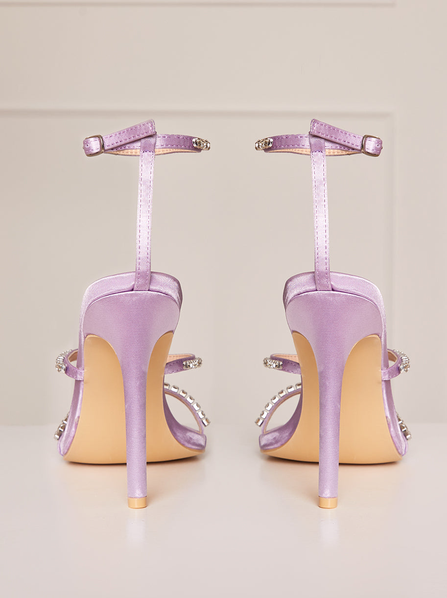 High Heel Diamante Strap Sandals in Lilac