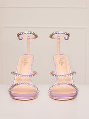 High Heel Diamante Strap Sandals in Lilac