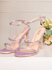 High Heel Diamante Strap Sandals in Lilac