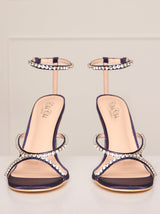 High Heel Diamante Strap Sandals in Navy