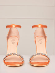 High Heel Diamante Strap Sandals in Orange