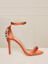 Embellished Stiletto Heel Sandals in Orange