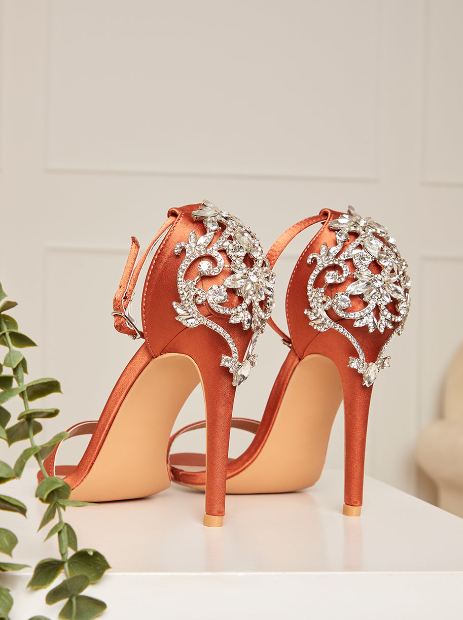 Embellished Stiletto Heel Sandals in Orange