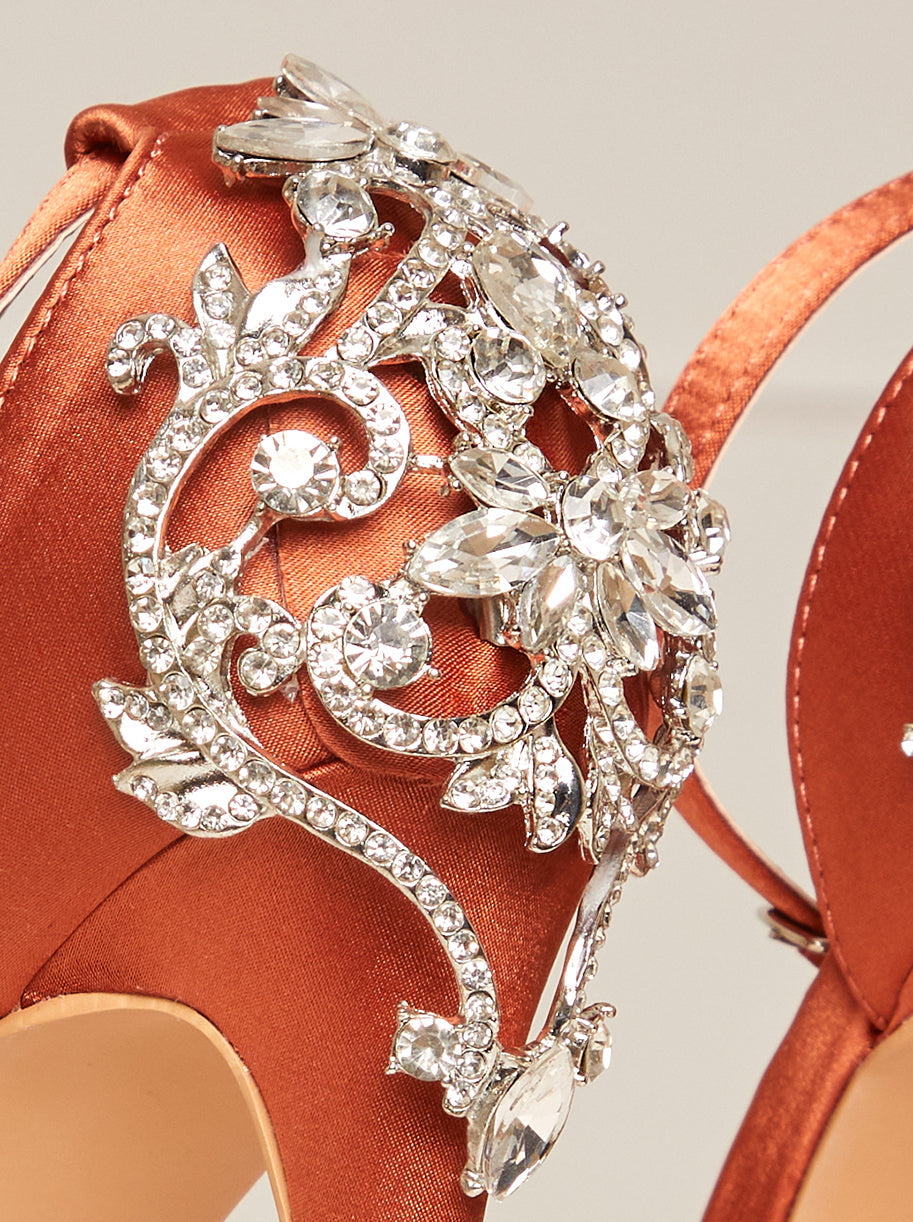 Embellished Stiletto Heel Sandals in Orange